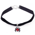 Gothic black velvet choker featuring a detailed spider pendant with a red gemstone - 7# Spider with Red Rhinestone
