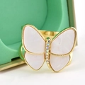 Elegant gold butterfly ring with white mother of pearl inlay and rainbow rhinestones - Butterfly Mother of Pearl Style