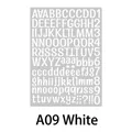 Detail of 1-inch white vinyl alphabet stickers with letters and numbers model A09 - 210x290mm / White