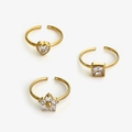 Adjustable 18K gold plated ring set featuring heart, square, and flower zircon designs - Adjustable Open / White Heart Square Flower 3-Piece Set