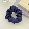 Navy blue satin scrunchie with soft silk texture and elegant pleats for hair - No Card / Navy Blue