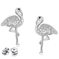 Silberne S925 Flamingo-Ohrstecker mit funkelnden Zirkonia-Steinen und 925er-Prägung - Mit Silberrücken / Weißgold