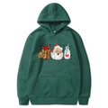 Dark green Christmas hoodie featuring festive milk and Santa prints in premium knit fabric - S / Dark Green