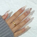 Unghie finte a mandorla corta con fiocco argento 3D e design glitter minimalista - Stile Fiocco a Mandorla (Y-449) / Tipo di Colla