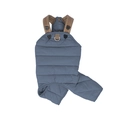Blue quilted winter dog jumpsuit with bear buttons and integrated D-ring harness - S / Blue