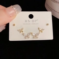 Chic 3-piece stud earring set featuring golden metal butterfly and ball designs - Gold-Rhinestone Butterfly Set (121#)