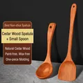 Natural koki wood kitchen set including a long spatula and round soup ladle - Small Spoon and Large Spatula 2-Piece Set