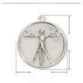 Detailed size chart for stainless steel Vitruvian Man sun heart round pendant - Vitruvian Man / Silver