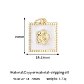 14k gold plated copper square pendant with white oil drip and 3D flower design - 14K Gold/3D Flower Square/White