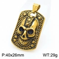 Colgante dog tag de calavera gótica dorada con diseño de esqueleto 3D y textura de malla - Dog Tag Calavera Mecánica Malla Dorada (KP130525-TGX)