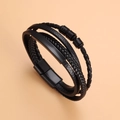 Mehrlagiges schwarzes geflochtenes Lederarmband für Herren mit Magnetverschluss - Schwarz