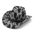 Classic wide brim wool cowboy hat with black cow print and studded leather band - Dark Gray Cow / M (56-58cm)