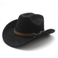 Cappello da cowboy vintage in feltro nero con fascia marrone e catena a morsetto oro - M(56-59CM) / Nero (Camoscio)