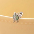 Silver planet stud earring with green gemstone and sparkling crystals on a screw back - Single/Screw Ball Style (A121-1#) / Green