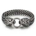 Pulsera de cabeza de león estilo punk para hombres en acero de titanio acabado plata antigua - 22cm / Negro