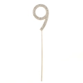 Number 9 birthday cake topper in gold alloy finish with sparkling white rhinestones - Number 9 / Gold