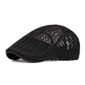 Classic black mesh newsboy cap with breathable honeycomb texture for summer style - Adjustable / Black