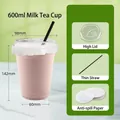 600ml clear disposable plastic cup set with tall lid, black straw and leak-proof paper - 600ml With High Lid Straw and Leak-proof Paper