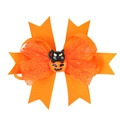 Details zur Halloween-Haarschleife mit orangefarbener Spitze und Kürbis-Katzen-Motiv - Kürbis schwarze Katze mit oranger Schleife