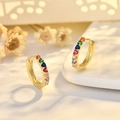 Elegant s925 silver rose gold hoop earrings with multi-colored cubic zirconia stones - Gold