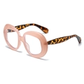 Oversize round glasses frame in pink and leopard pattern with blue light lenses - Pink Leopard White