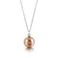 Collier minimaliste en chaîne argentée avec un grand pendentif perle ronde champagne - Chaîne Acier Perle Marron (KN88984-K)