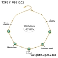 18k gold plated stainless steel necklace with green glass stones and small bead detail - Gold Necklace - Light Green Glass Stone