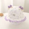Dettaglio cappello sole neonato con stampa ciliegia viola e bordo a quadri arricciato - 48cm (5-20 mesi) / Viola
