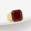 Men's wide gold signet ring with large rectangular faceted red stone and bold band - US 7 / Gold Red Stone