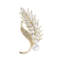 Elegant gold wheat brooch with sparkling clear crystals and a large white round pearl - Style 9-Circular Wheat Spike