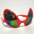 Funny red alien eyes sunglasses with rainbow iridescent lenses for party costumes - Red Frame Rainbow Lens Sunglasses