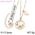 Collar de caballo balancín hueco en oro rosa con cadena de bolas 460mm y colgante 17,5mm - Oro Rosa (KN197104-KFC)