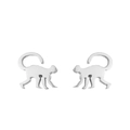 Minimalist silver monkey stud earrings featuring a sleek animal silhouette design - Monkey / Steel