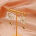 Elegant floral drop earrings with white acrylic flowers and amber crystal tassels - Five-petal Flower Ring (6681)