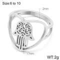 Polished silver Hamsa Hand stainless steel ring with 17mm cutout design for women - US 7 / Hollow Hamsa Hand Style (KR103602-WGQZ) / Silver