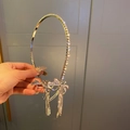 Silver rhinestone headband featuring a sparkling crystal bow and long tassels - Bowknot Tassel Headband / 18# Headband - Silver