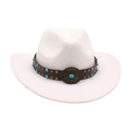 Cappello da cowboy bianco con cinturino in pelle marrone e pietre turchesi - Taglia unica / Bianco