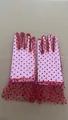 Red sheer mesh gloves with black polka dots and wavy lace cuffs for women bridal wear - One Size / Red (Black Polka Dots)