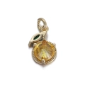 14k gold plated apple pendant with yellow crystal and green leaf for DIY jewelry - Yellow Gemstone Apple