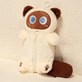 Cute raccoon plush pencil case with beige and brown soft fur and back zipper detail - White Cat Pencil Bag