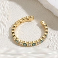 Gold adjustable evil eye ring with green enamel and sparkling white zircon stones - Adjustable Open / 14K Gold-Dark Green
