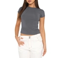 T-shirt grigia aderente a maniche corte da donna stile casual con scollo rotondo - Taglia S / Grigio