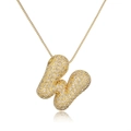 Golden bubble letter H pendant necklace with micro-paved crystals and box chain - Letter W