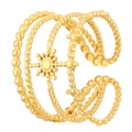 Multi-layer gold-plated stainless steel open ring featuring a central starburst motif - Four-Layer Sun Style (WG-0438)