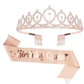 Rose gold Birthday Queen sash and glittering diamond tiara set for girls party - Set 11 (Rose Gold Birthday Queen)