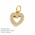 Heart shaped stainless steel pendant with pavé crystals in 14K gold finish - Mini Pave Heart Hollow (ZP39305) / 7x6mm / Gold