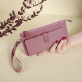 Long women's wallet in dusty rose matte leather with wristlet and snap pocket - Dusty Pink