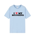 Light blue short sleeve T-shirt with I Love My Boyfriend bold heart print - Light Blue (Boyfriend)