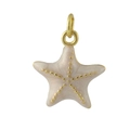 Detailed view of a gold-plated starfish pendant with beige enamel and golden polka dots - 11-Beige Starfish