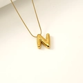 3D balloon letter N necklace in gold finish with star engraving and snake chain - Letter N(S-P062-N)